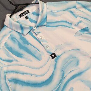 Bad Birdie Polo Shirt Men's XL Blue White Swirl Short Sleeve Performance Stretch